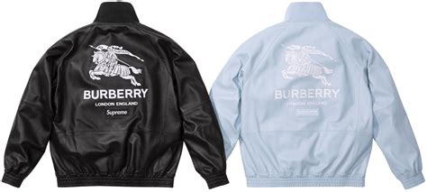 supreme burberry hat release date|Burberry leather track jacket.